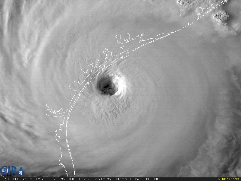 Hurricane Harvey landfall animation from GOES East