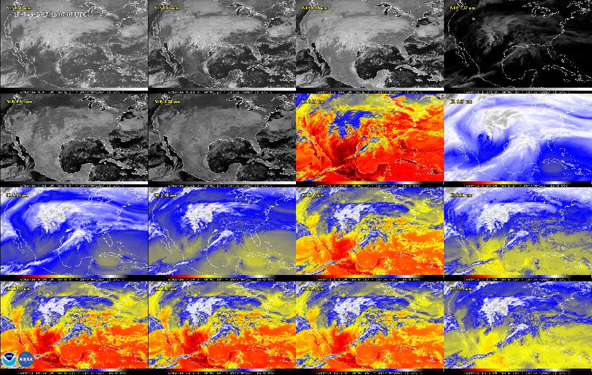 16 infrared bands from GOES-16 ABI