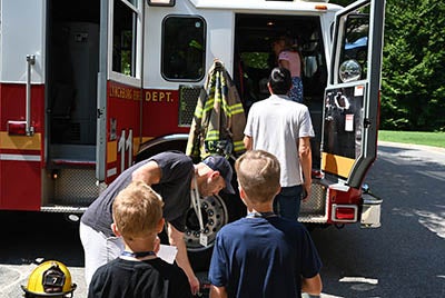Kids tour fire truck