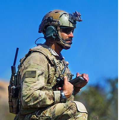 Soldier wearing Battlefield Awareness and Targeting System - Dismounted (BATS-D) Radio