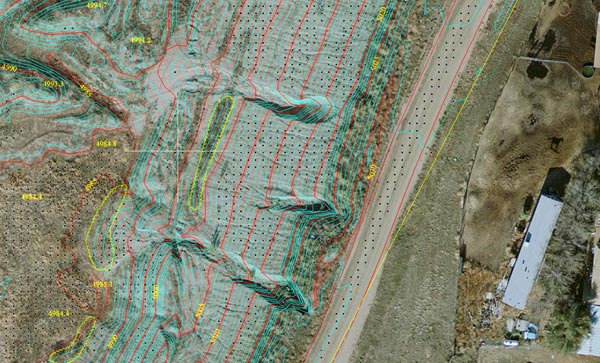 Example of a very detailed DTM with 1.0 ft. interval contours and 0.25 ft. pixel orthorectified image.