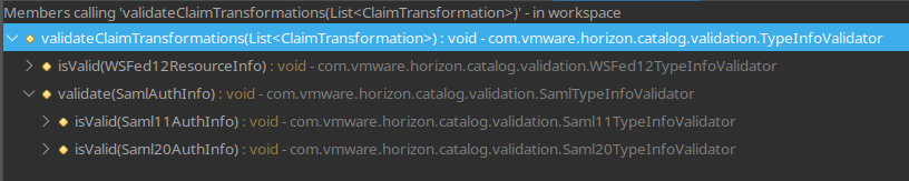 Looking for calls to validateClaimTransformations I found a few results: