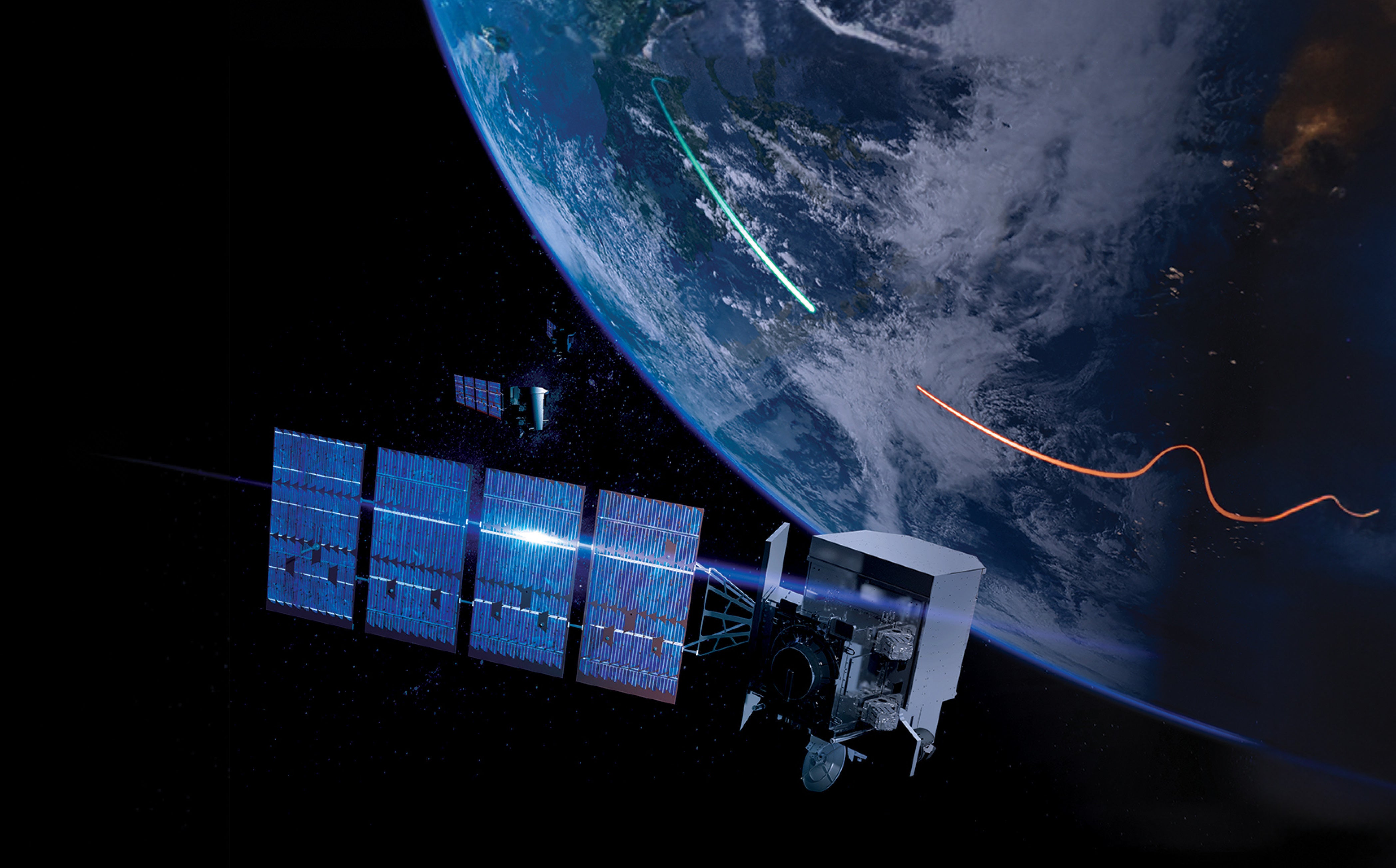 A satellite tracks missiles on earth