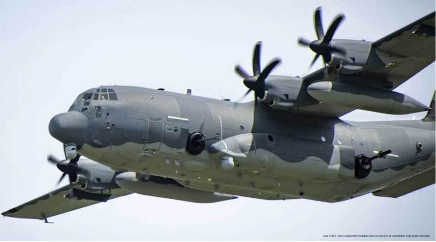 bomber in flight with gimbal underneath