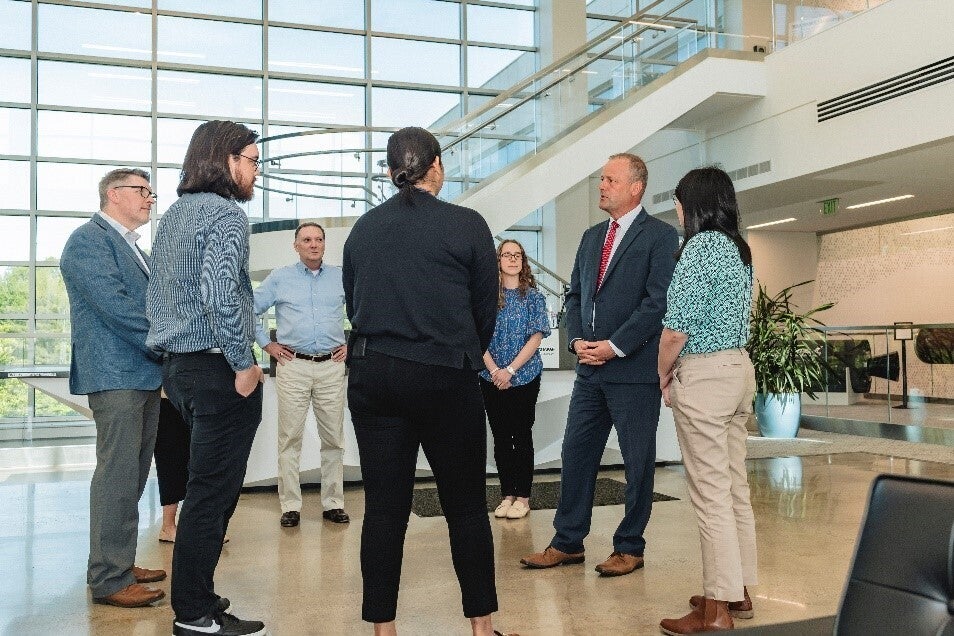 Missile Solutions President Scott Alexander meets Aerojet Rocketdyne team members at Missile Solutions HQ in Huntsville, Ala.