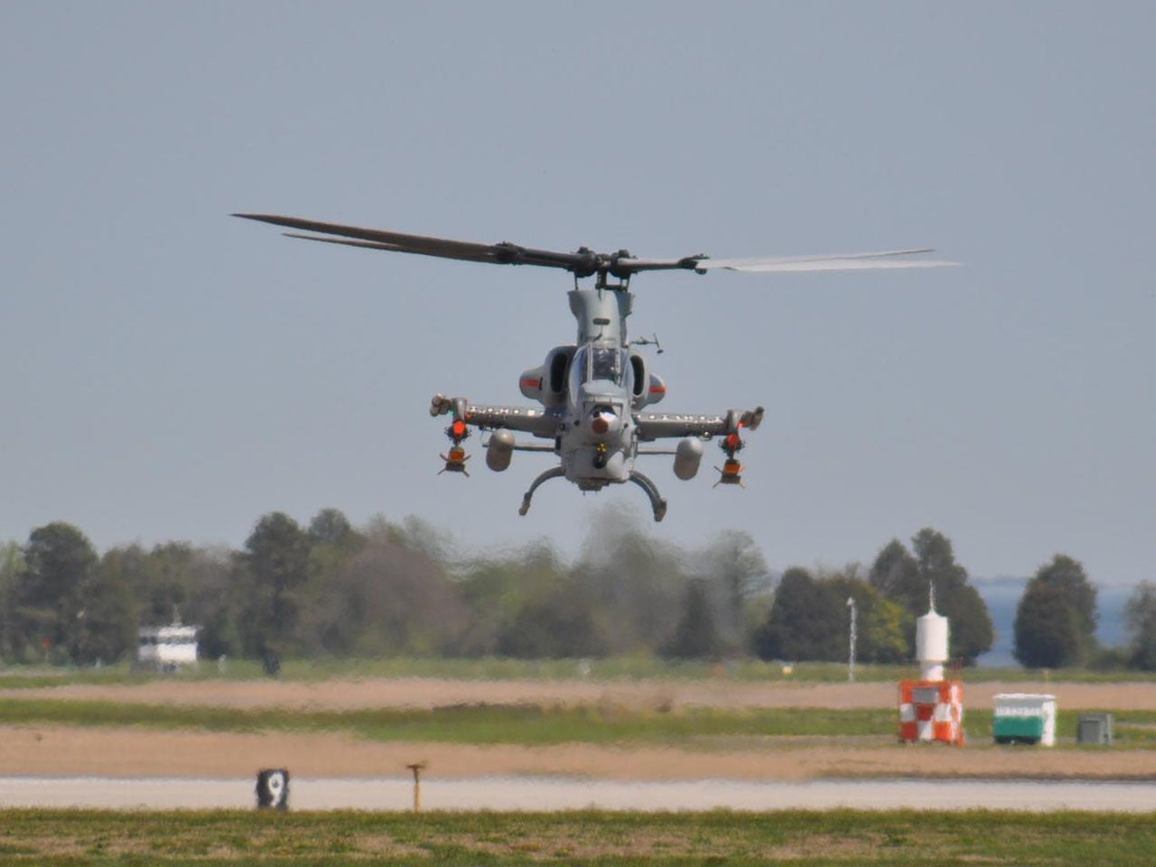 Helicopter lands at air field