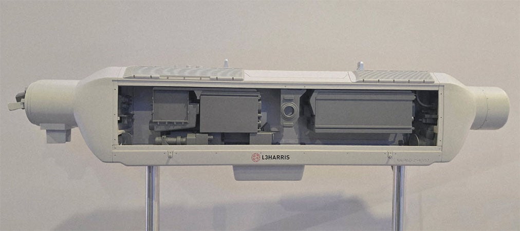 L3Harris' Viper Shield Pod displayed on stand with cover open