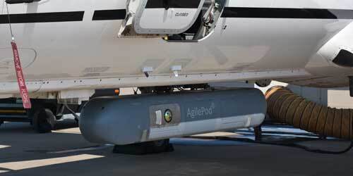 The AgilePod sensor is mounted on the host aircraft during the air-to-air flight test.