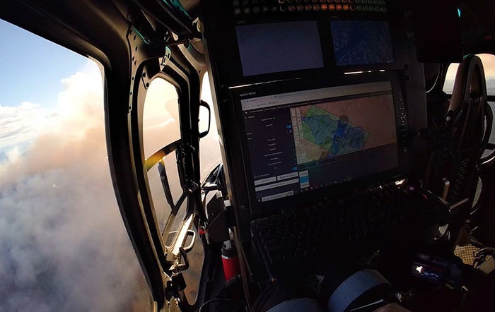 ASO-enabled WESCAM MX-Series system creates a multispectral map of a fast-moving wildfire, which can be shared with response crews in real-time