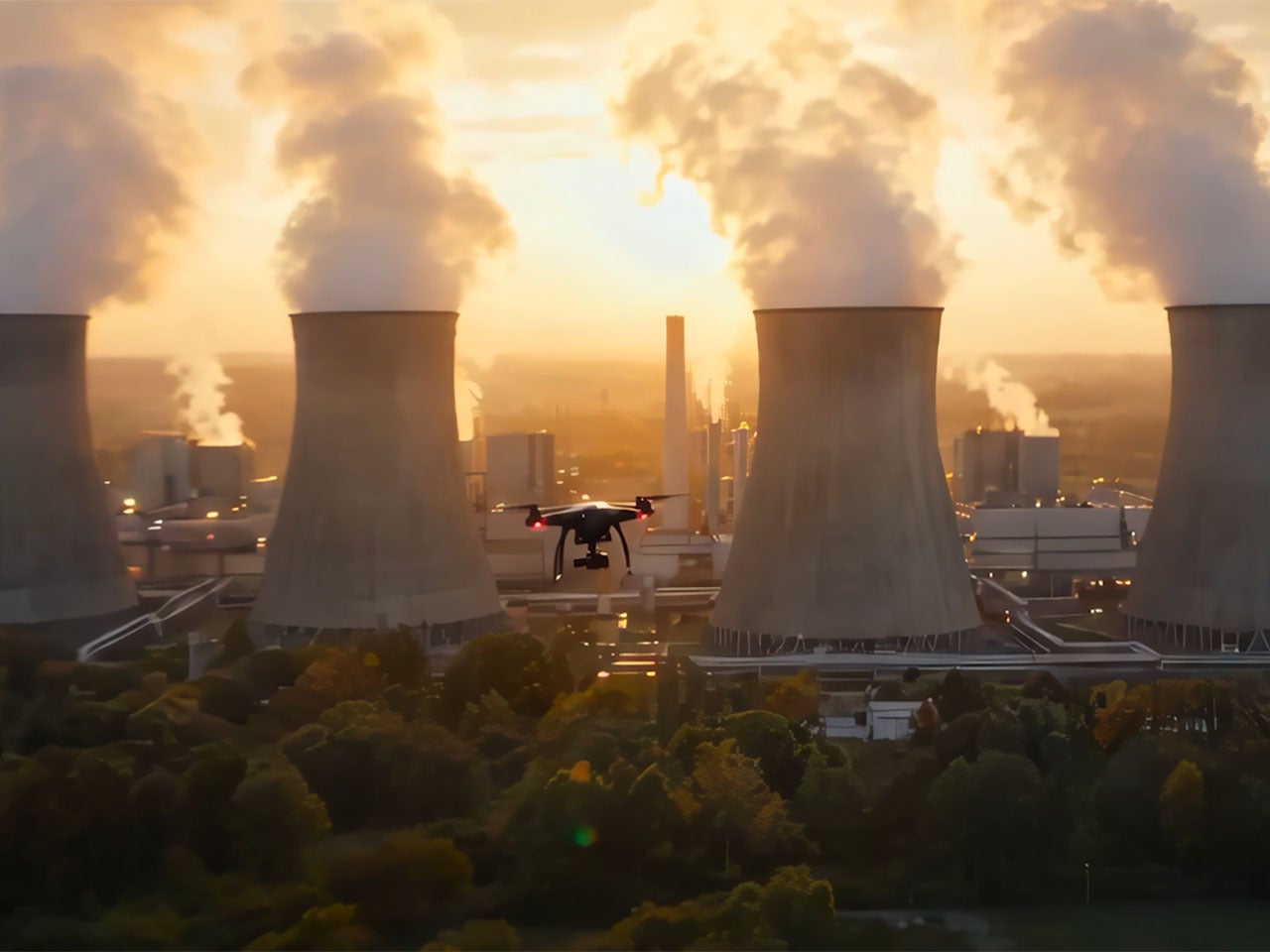 Drone approaching a protected site monitored by Drone Guardian counter-UAS protection