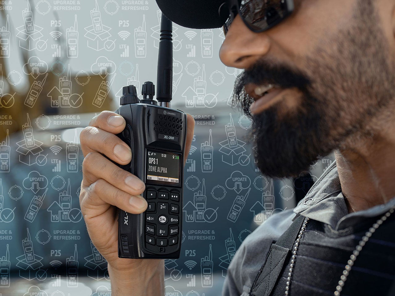 Law enforcement officer with XL Converge™ 300P Multi-Network Portable Radio