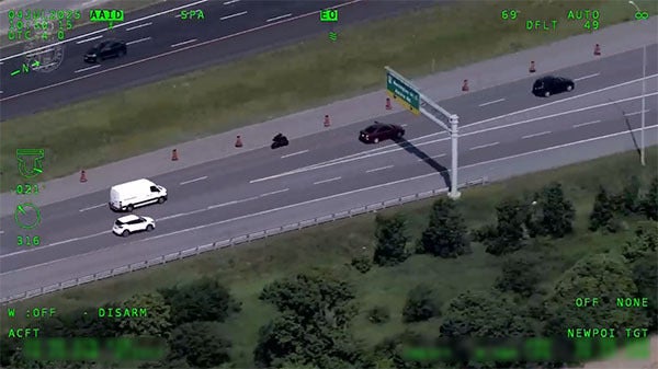 Speeding motorcycle seen from WESCAM MX-10 electro-optical/infrared sensor system for airborne law enforcement