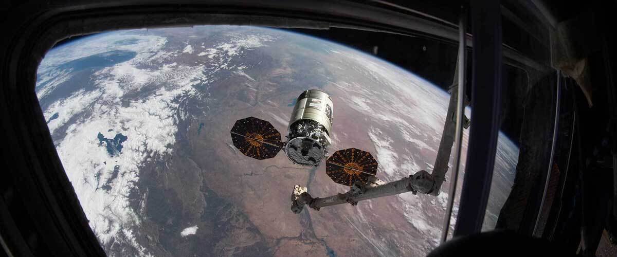 The Cygnus space freighter moments before its capture