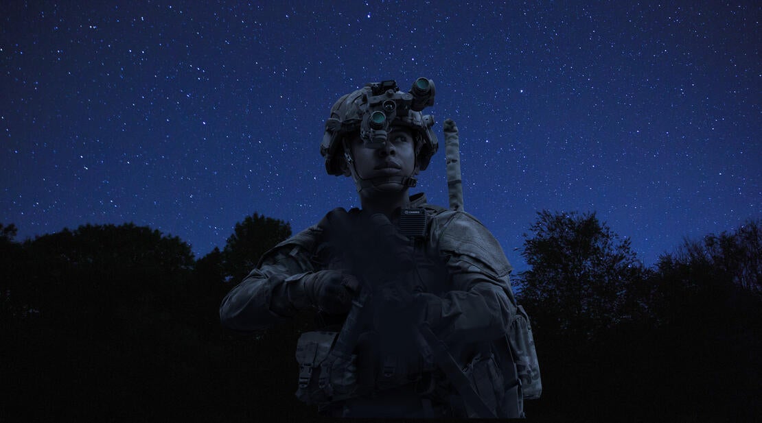 Soldier wearing ENVG-B at night