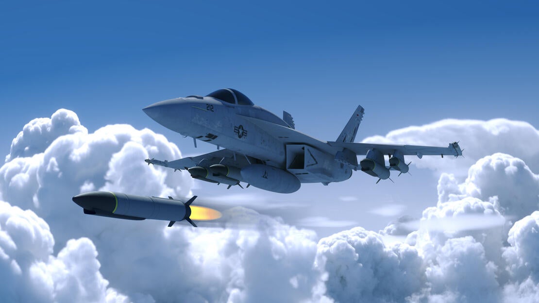 L3Harris artist’s rendering of a conceptual ramjet-powered munition being launched from a jet fighter.