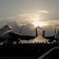 F/A-18 Super Hornets on U.S. Navy carrier