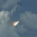 Missile flies through clouds