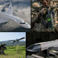 Collage of L3Harris 2025 milestones: Jet, soldier with radio, shoulder-launched missile and a missile on a platform