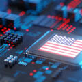 Illustration of digital circuit board with American flag