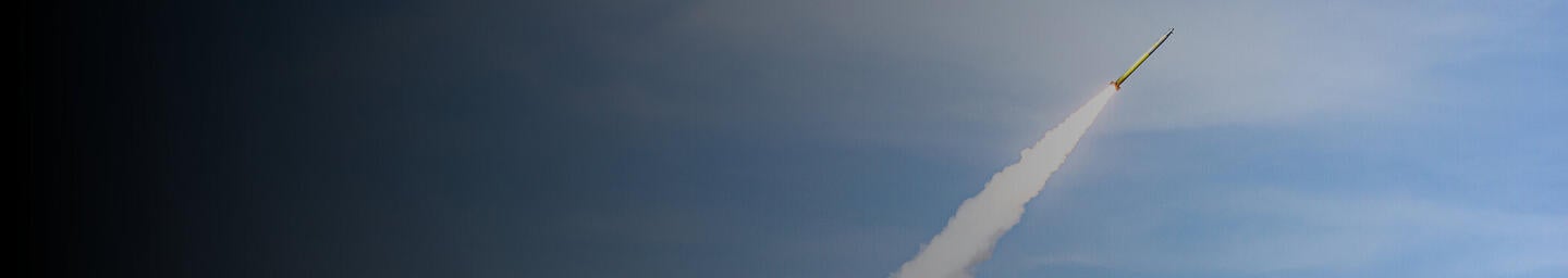 GMLRS rocket flies through sky