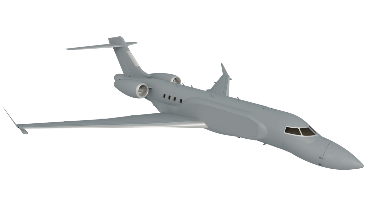 L3Harris' concept graphic of the right side, forward view of the Airborne Early Warning &amp; Control aircraft