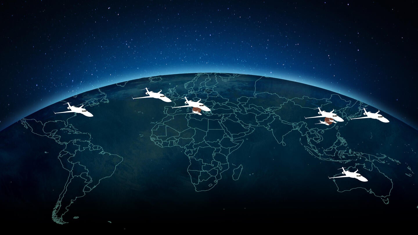 Illustration of earth horizon with countries outlined and with space background