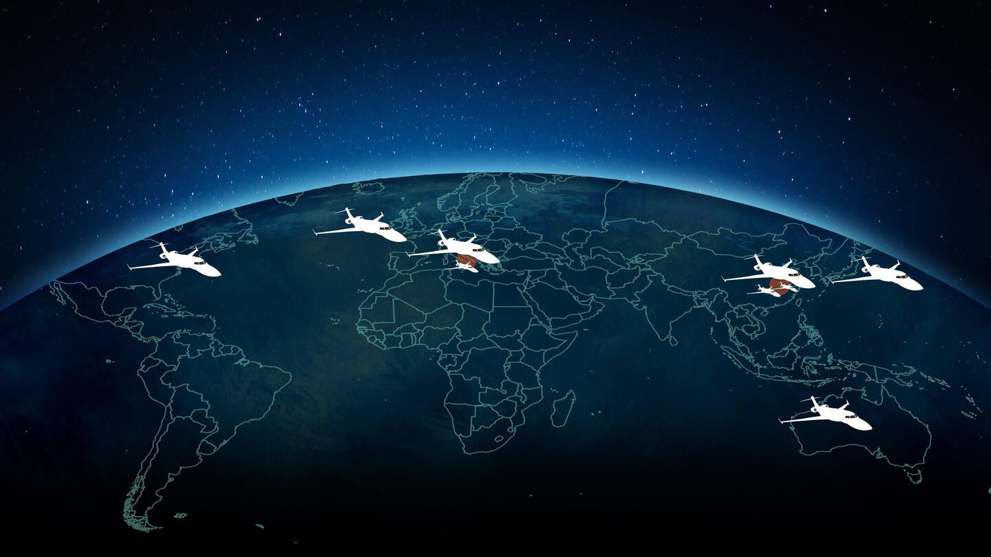 Illustration of earth horizon with countries outlined and with space background