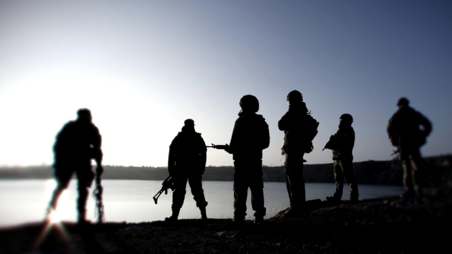Soldiers look over horizon