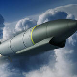 A Ramjet flying through the clouds.