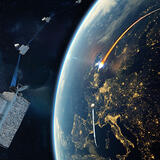 Illustration of Tranche 1 tracking layer, a missile-tracking sensor satellite in orbit