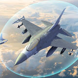 L3Harris render of Viper Shield, a virtual electronic shield, around the soaring F-16 aircraft, thumbnail image
