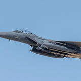 Airmen assigned to the 389th Fighter Squadron fly an F-15E Strike Eagle at Mountain Home Air Force Base, Idaho, Aug. 22, 2022, thumbnail image