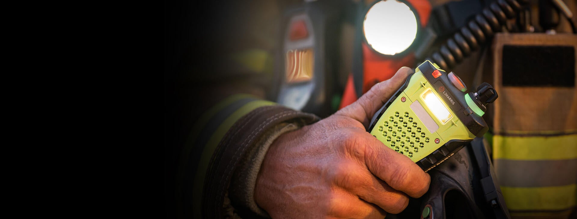closeup of firefighter with XL Extreme speaker mic