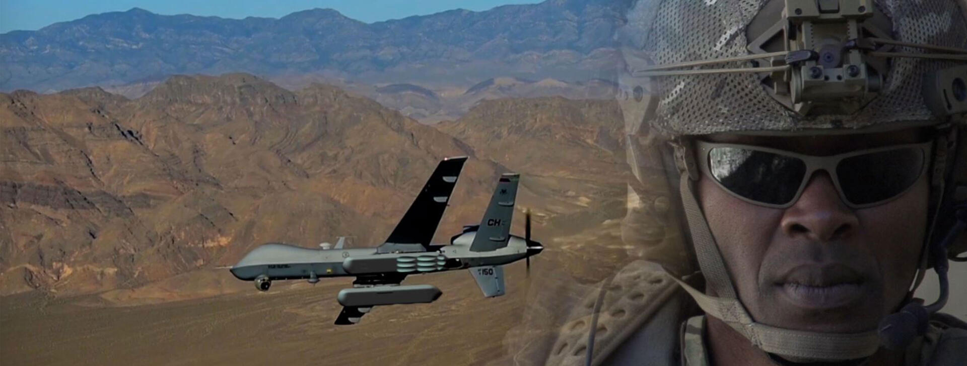 Soldier in front of desert background