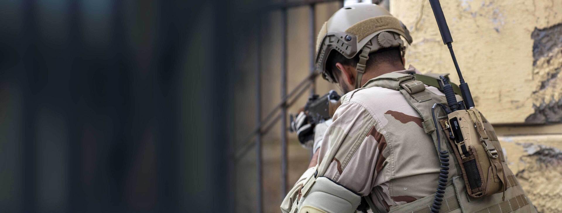 Soldier wearing L3Harris Falcon III® RF-7850S Secure Personal Radio