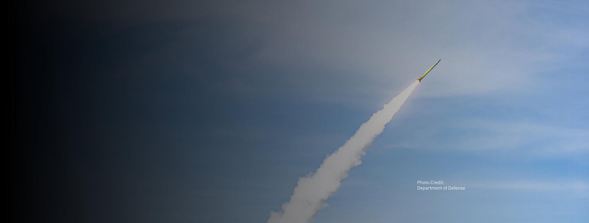 GMLRS rocket flies through sky