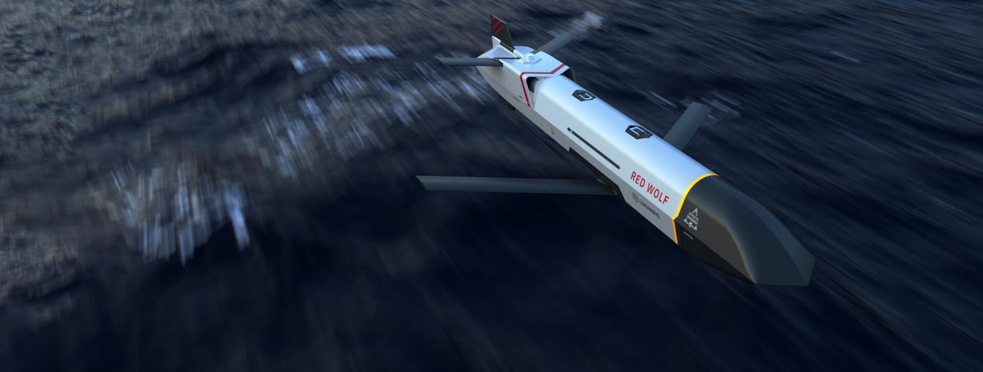 Rendering of Red Wolf skimming over sea
