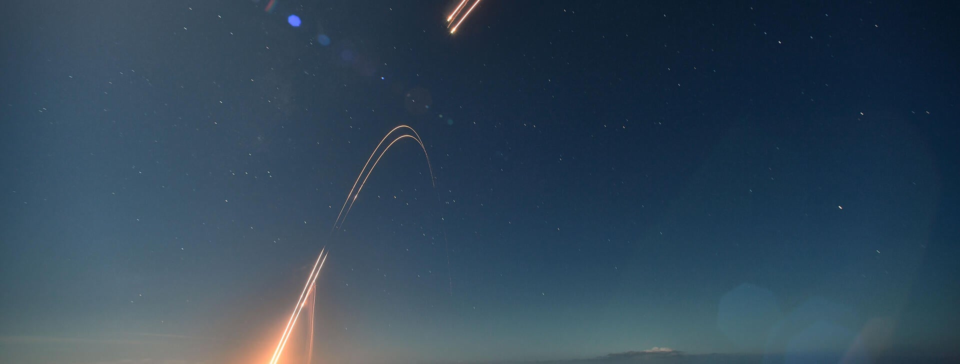 Two ballistic targets soar into the night sky at Pacific Missile Range Facility Barking Sands in Kauai on July 24, 2021.