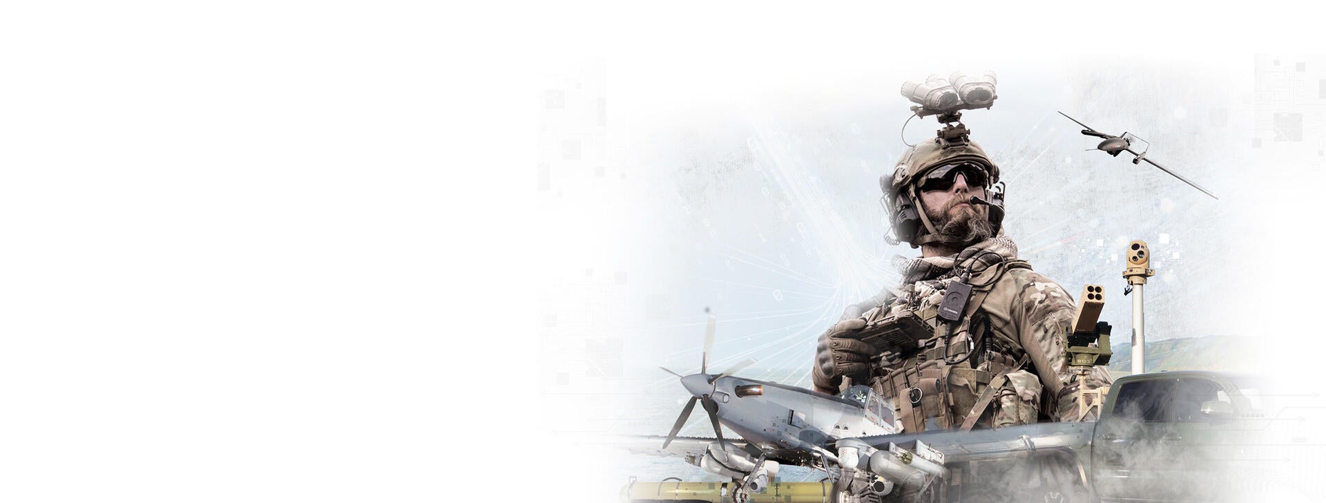 Soldier surrounded by special operations forces products