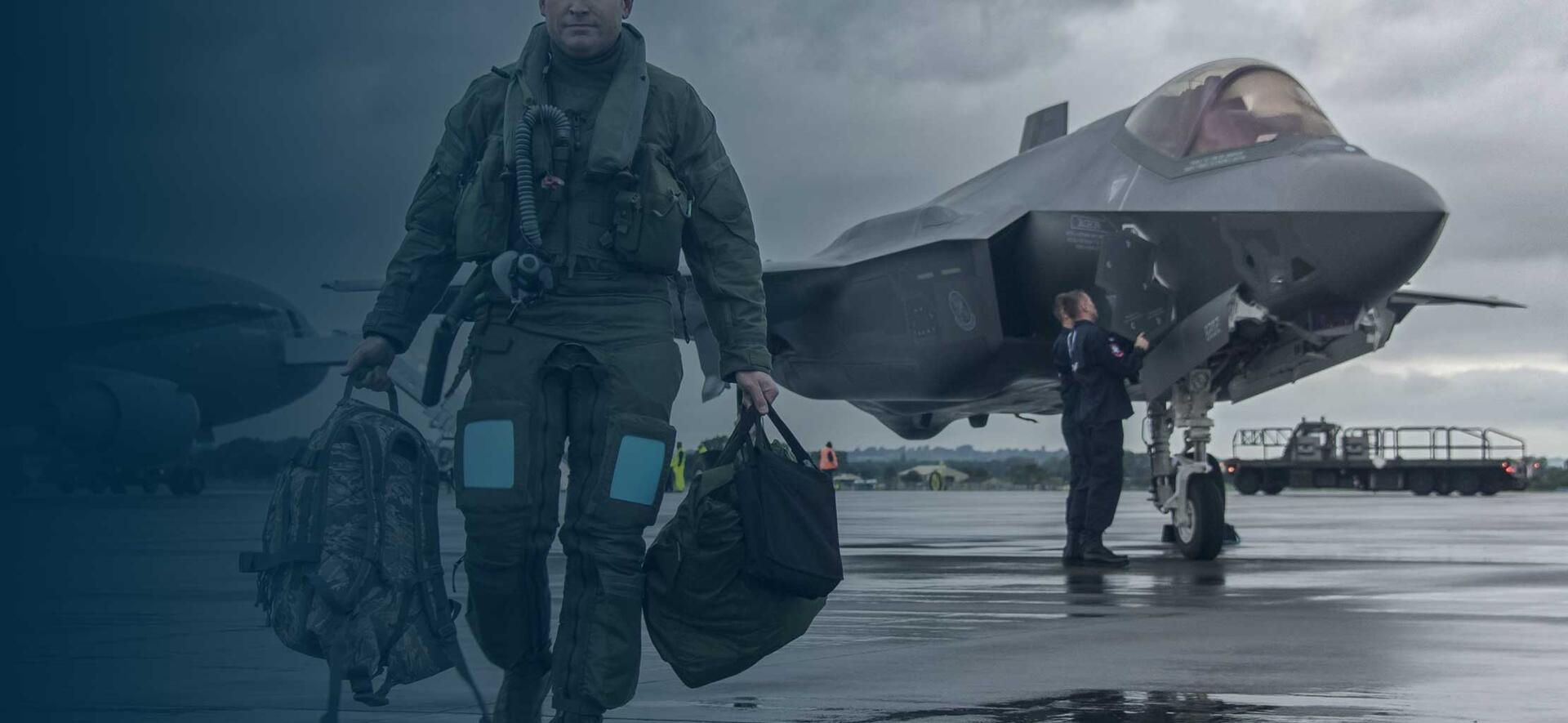 Daniel Daehler, 944th Operations Group Det. 2, F-35 instructor pilot, walks off the flightline at Royal Air Force Fairford, England, after flying a F-35 Lightning II from Luke Air Force Base, Arizona, to RAF Fairford making it his first trans-Atlantic flight and the first U.S. Air Force F-35 trans-Atlantic flight. The trip to the United Kingdom was in support of the Royal International Air Tattoo at Fairford in southern England. The group from Luke flew three F-35’s to the air show.