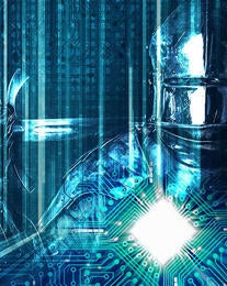 Digital image of a cyber knight with a sword