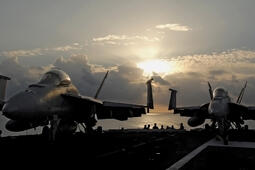 F/A-18 Super Hornets on U.S. Navy carrier