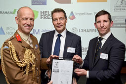 Brigadier Adam Fraser-Hitchen ADC DL, Deputy Commander of 3rd UK Division, presents Silver ERS Award to ules Ball (L3H UK CHQ) and Henry Watts (IMS MAR Bristol)