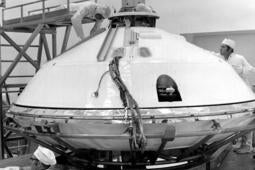 Technicians prepared for removal of Viking Lander 1's aeroshell cover in KSC's Spacecraft Assembly and Encapsulation Facility 2 (SAEF-2) today.