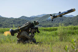 Soldier fires a Javelin missile