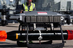 An L3Harris GNAT Heavy Duty (HD) electro-mechanical release unit is carrying the StingRay Torpedo on the Malloy T600, thumbnail image.