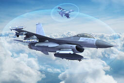 L3Harris render of Viper Shield, a virtual electronic shield, around the soaring F-16 aircraft, thumbnail image