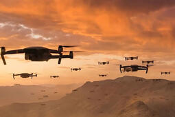 Drone swarm approaching a protected site monitored by Drone Guardian counter-UAS protection