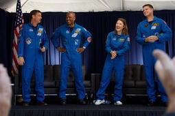 Astronauts Reid Wiseman, Victor Glover, Christina Koch and Jeremy Hansen, visit the L3Harris site in Los Angeles following successful completion of the Artemis II mission.