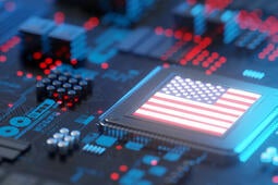Illustration of digital circuit board with American flag